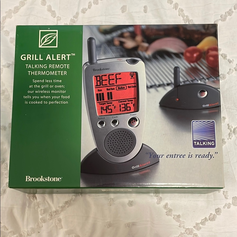 Brookstone Green and Black Grill Alert talking Remote Thermometer new